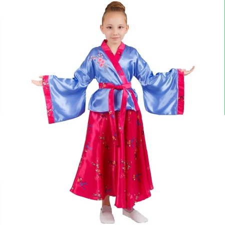 Карнавальный костюм детский Китаянка голубая - интернет-магазин карнавальных костюмов ВМАСКАХ.РФ