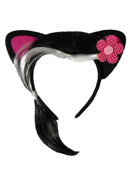 Ушки кошки черные с фуксией, прядью и цветком - интернет-магазин карнавальных костюмов ВМАСКАХ.РФ