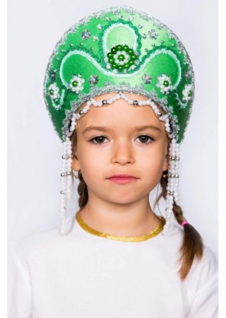 Кокошник Алина зеленый с серебром - интернет-магазин карнавальных костюмов ВМАСКАХ.РФ
