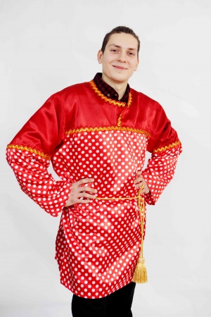 Рубаха Русский богатырь красный горох - интернет-магазин карнавальных костюмов ВМАСКАХ.РФ