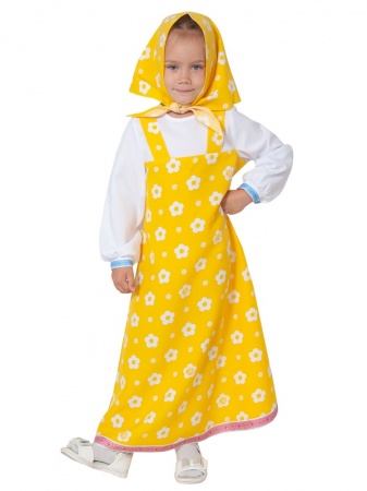 Маша платье белый цветок на желтом с длинными рукавами (Маша и Медведь - интернет-магазин карнавальных костюмов ВМАСКАХ.РФ