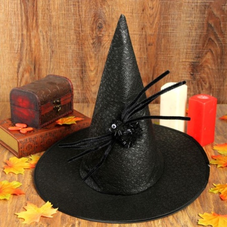 Карнавальная шляпа Конус, с пауком, цвет чёрный - интернет-магазин карнавальных костюмов ВМАСКАХ.РФ