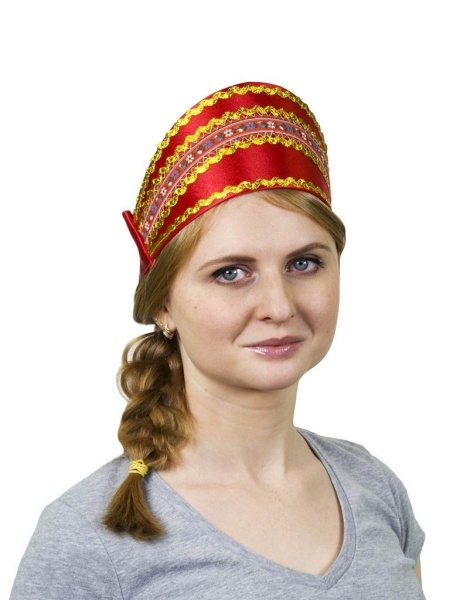 Кокошник красный с тесьмой - интернет-магазин карнавальных костюмов ВМАСКАХ.РФ
