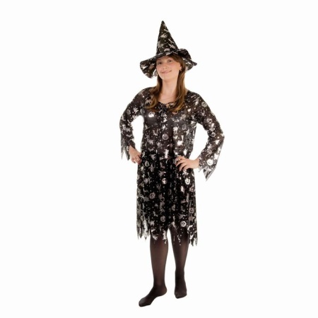 Карнавальный костюм Чародейка, платье расклешённое, шляпа, серебро на чёрном, р-р 44-50 - интернет-магазин карнавальных костюмов ВМАСКАХ.РФ