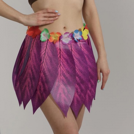 Гавайская юбка «Листики и цветочки» 36 см, цвет фиолетовый - интернет-магазин карнавальных костюмов ВМАСКАХ.РФ