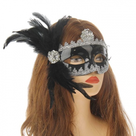 Карнавальная маска «Незнакомка», с пером - интернет-магазин карнавальных костюмов ВМАСКАХ.РФ