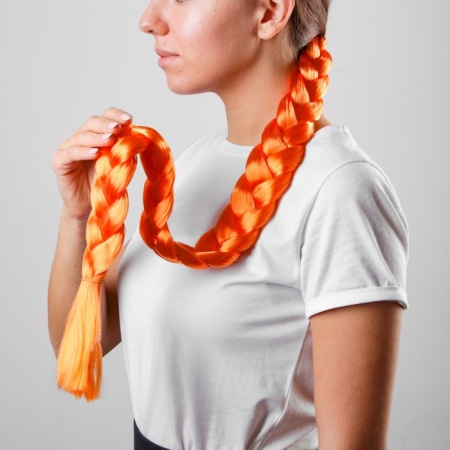 Коса на резинке, 80 см, цвет оранжевый - интернет-магазин карнавальных костюмов ВМАСКАХ.РФ