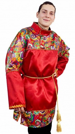 Рубаха Русский богатырь красные узоры - интернет-магазин карнавальных костюмов ВМАСКАХ.РФ