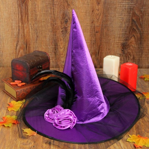 Карнавальная шляпа Ведьмочка, с фатой, цвет сиреневый - интернет-магазин карнавальных костюмов ВМАСКАХ.РФ