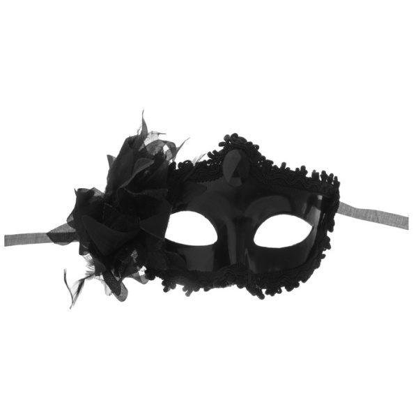 Маска чёрная, с цветком на боку - интернет-магазин карнавальных костюмов ВМАСКАХ.РФ