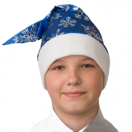 Колпак Синий со снежинками, сатин - интернет-магазин карнавальных костюмов ВМАСКАХ.РФ
