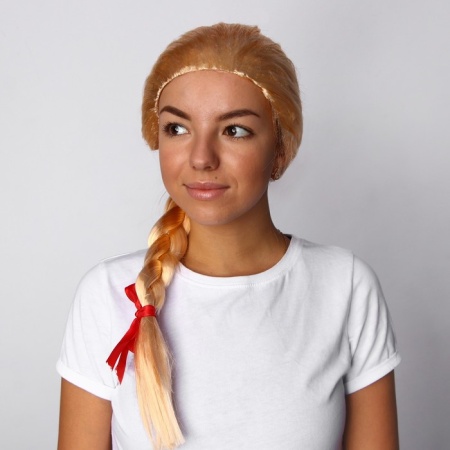 Карнавальный парик Коса, с цветочками - интернет-магазин карнавальных костюмов ВМАСКАХ.РФ