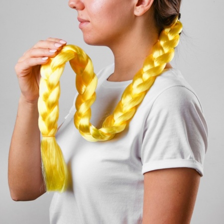 Коса на резинке, 80 см, цвет жёлтый - интернет-магазин карнавальных костюмов ВМАСКАХ.РФ