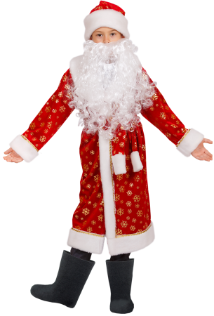 Карнавальный костюм детский Дед Мороз Снежный красный - интернет-магазин карнавальных костюмов ВМАСКАХ.РФ