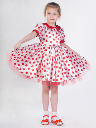 Платье белое в красный горох  - интернет-магазин карнавальных костюмов ВМАСКАХ.РФ
