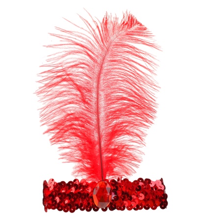 Повязка на голову с пером, цвет красный - интернет-магазин карнавальных костюмов ВМАСКАХ.РФ