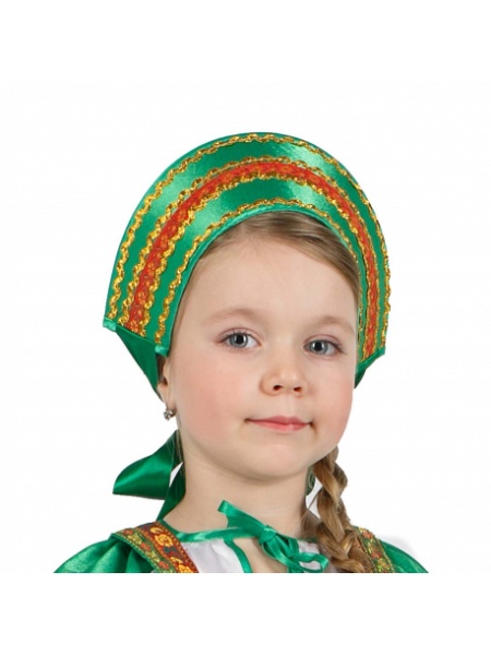 Кокошник зеленый с тесьмой - интернет-магазин карнавальных костюмов ВМАСКАХ.РФ