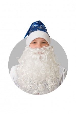 Колпак Новогодний синий с бородой, сатин со снежинками - интернет-магазин карнавальных костюмов ВМАСКАХ.РФ