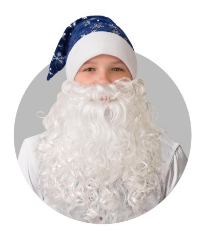 Колпак Новогодний синий с бородой со снежинками плюш - интернет-магазин карнавальных костюмов ВМАСКАХ.РФ