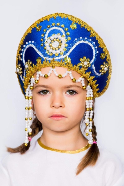 Кокошник Алина синий с золотом - интернет-магазин карнавальных костюмов ВМАСКАХ.РФ